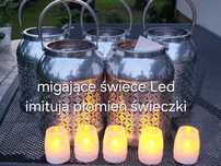 5 lampionów + świeczki LED/ na taras, ogród/ metalowe 30 x 15 cm/ nowe