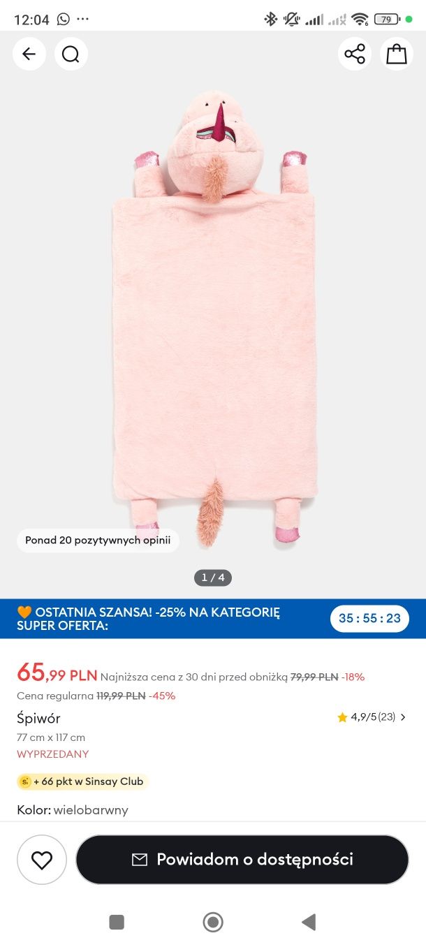 Śpiwór dziecięcy jednorożec Sinsay