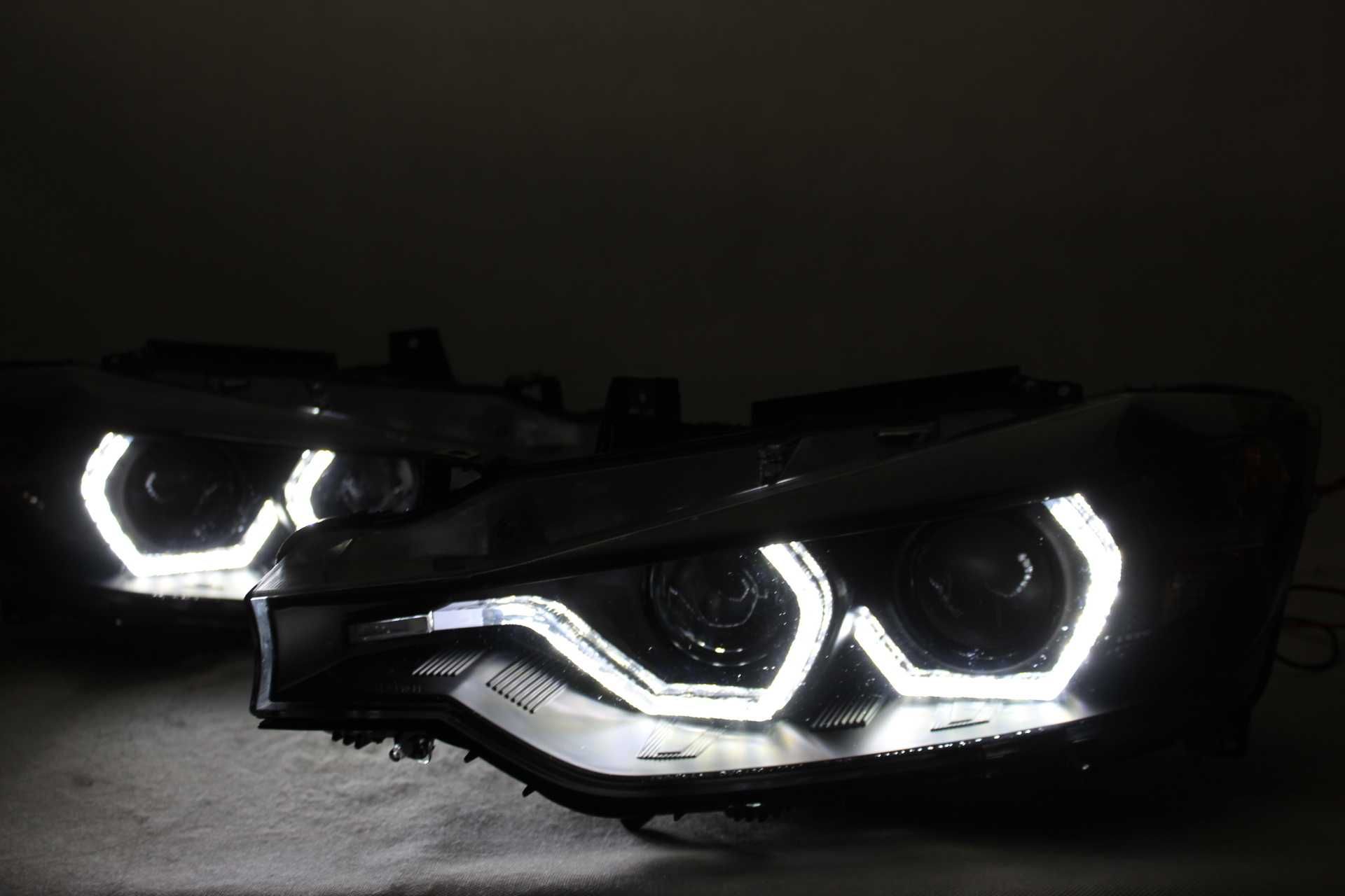 Lampy przednie przód BMW F30 11-15 H7 LED BAR RINGI 3D DRL Black NOWE