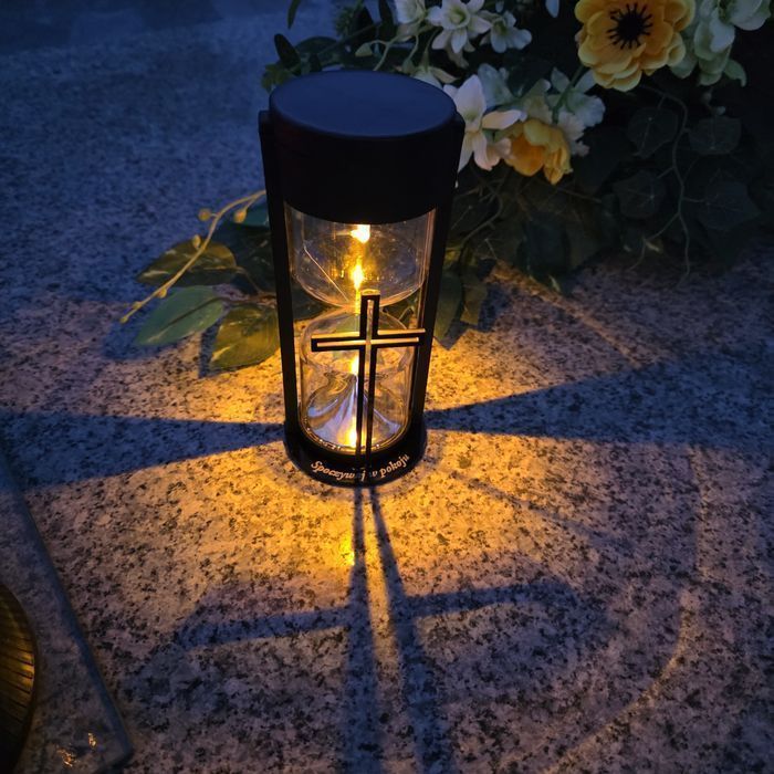 2x ZNICZ solarny led LAMPION na grób statuetka na cmentarz z krzyżem