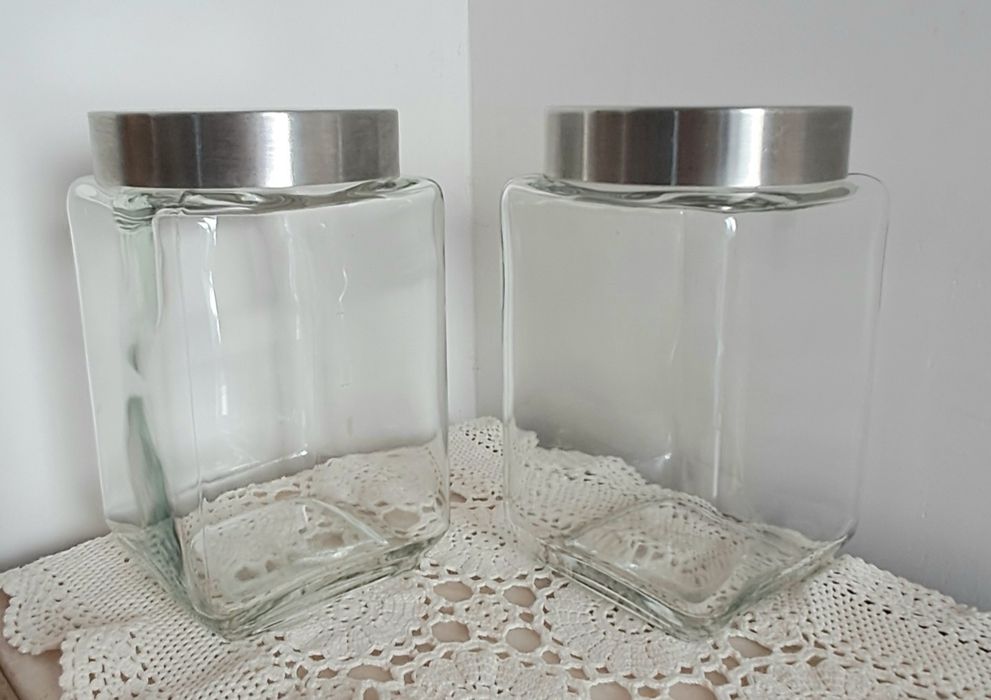 Conjunto 2 frascos em vidro, tampa em inox ermetica