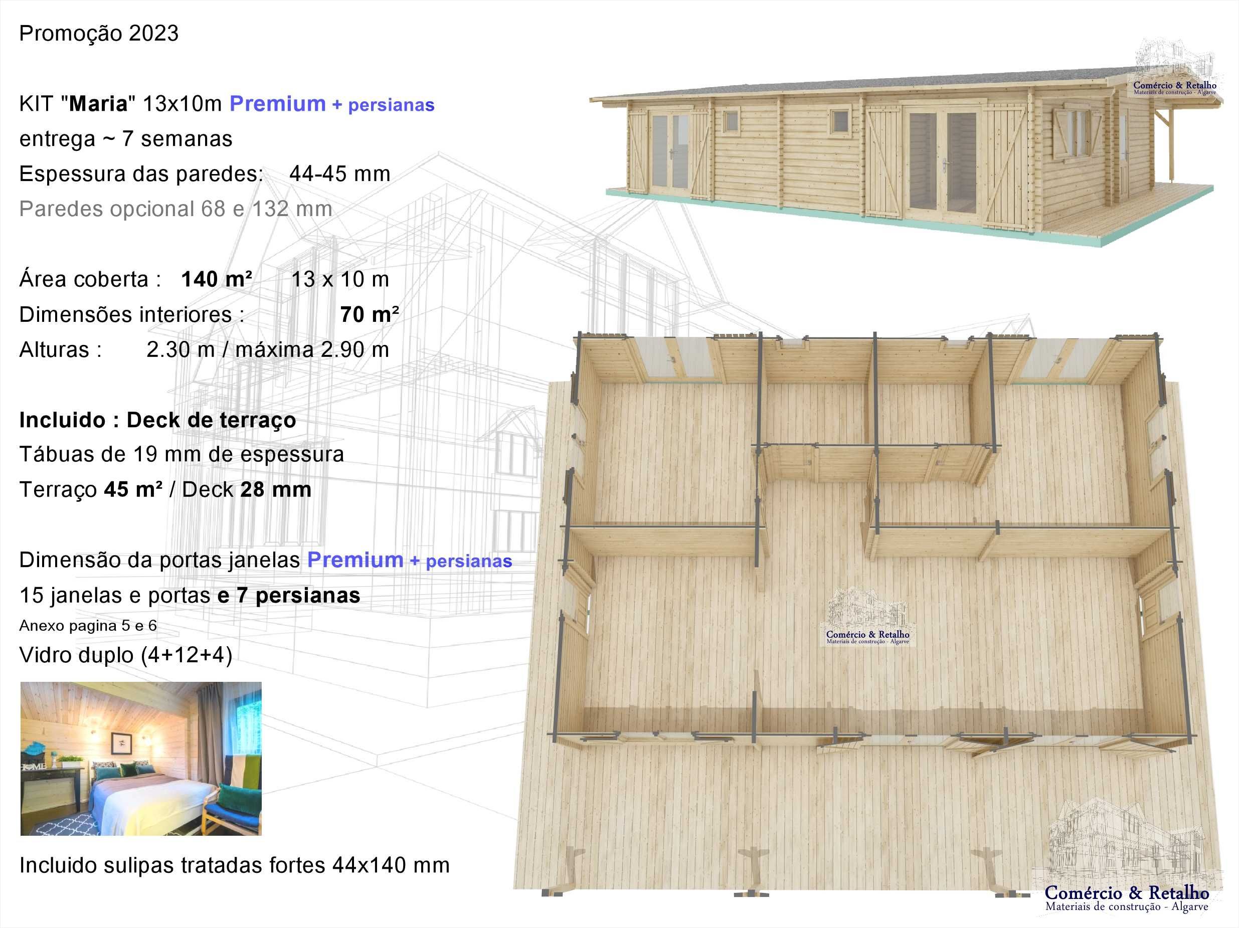 KIT casa madeira Maria 44mm 115m² c. Terraço Área coberta 130m²