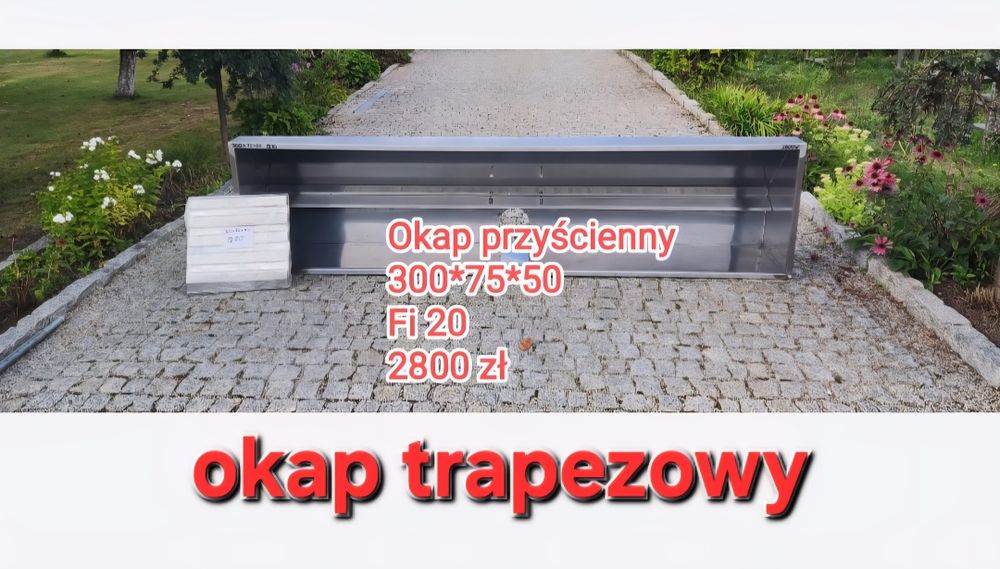Okap trapezowy przyścienny, okap gastronomiczny ze stali nierdzewnej