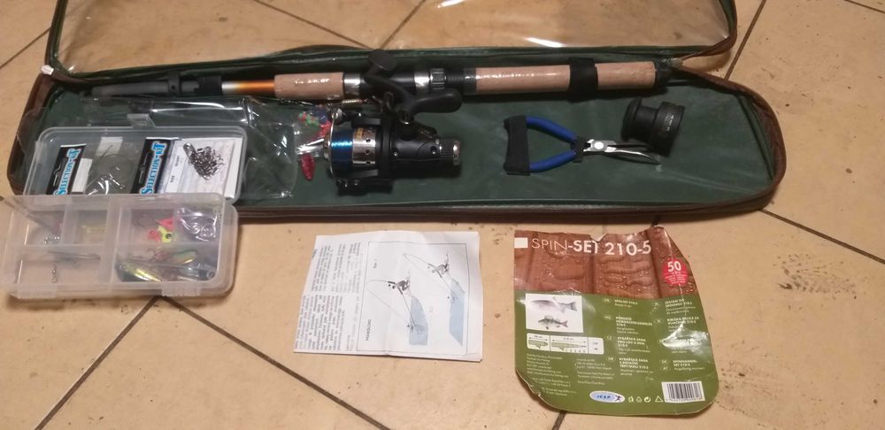 zestaw wędkarski plus siatka na narybek gratis spiningowy nowy, spinni