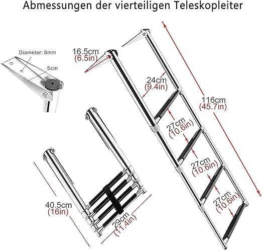 Драбина телескопічна для басейну з нержавіючої сталі для човна