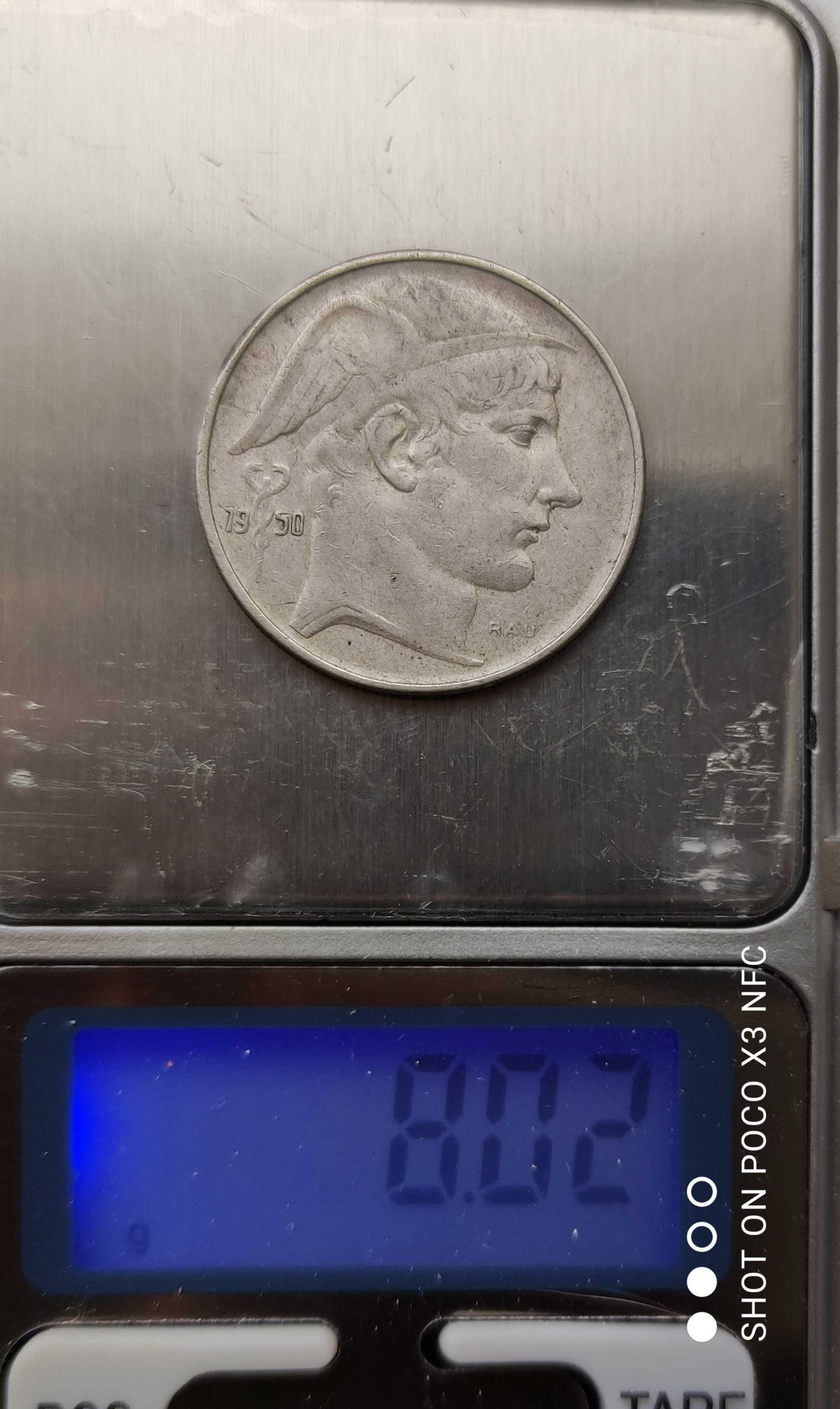 Moneta srebrna 20 franków Belgia 1950 rok srebro ag ładna