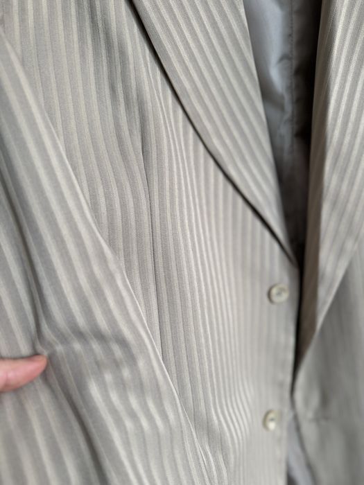 Marynarka solidna męska elegancka beżowa w paski XL XXL