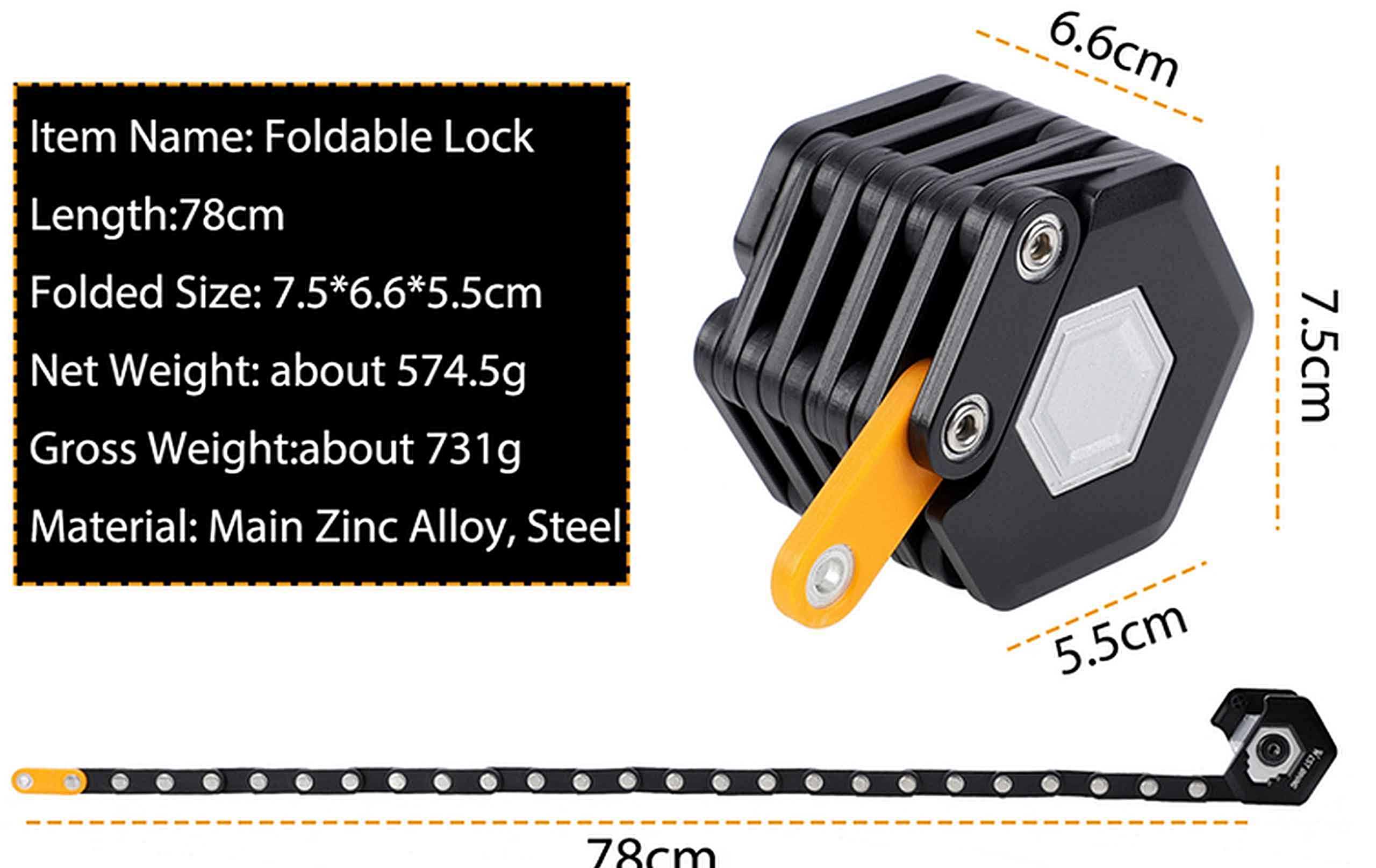 WESTBIKING Zapięcie Rowerowe Składane 78cm/731g Montaż Śruby lub Paski