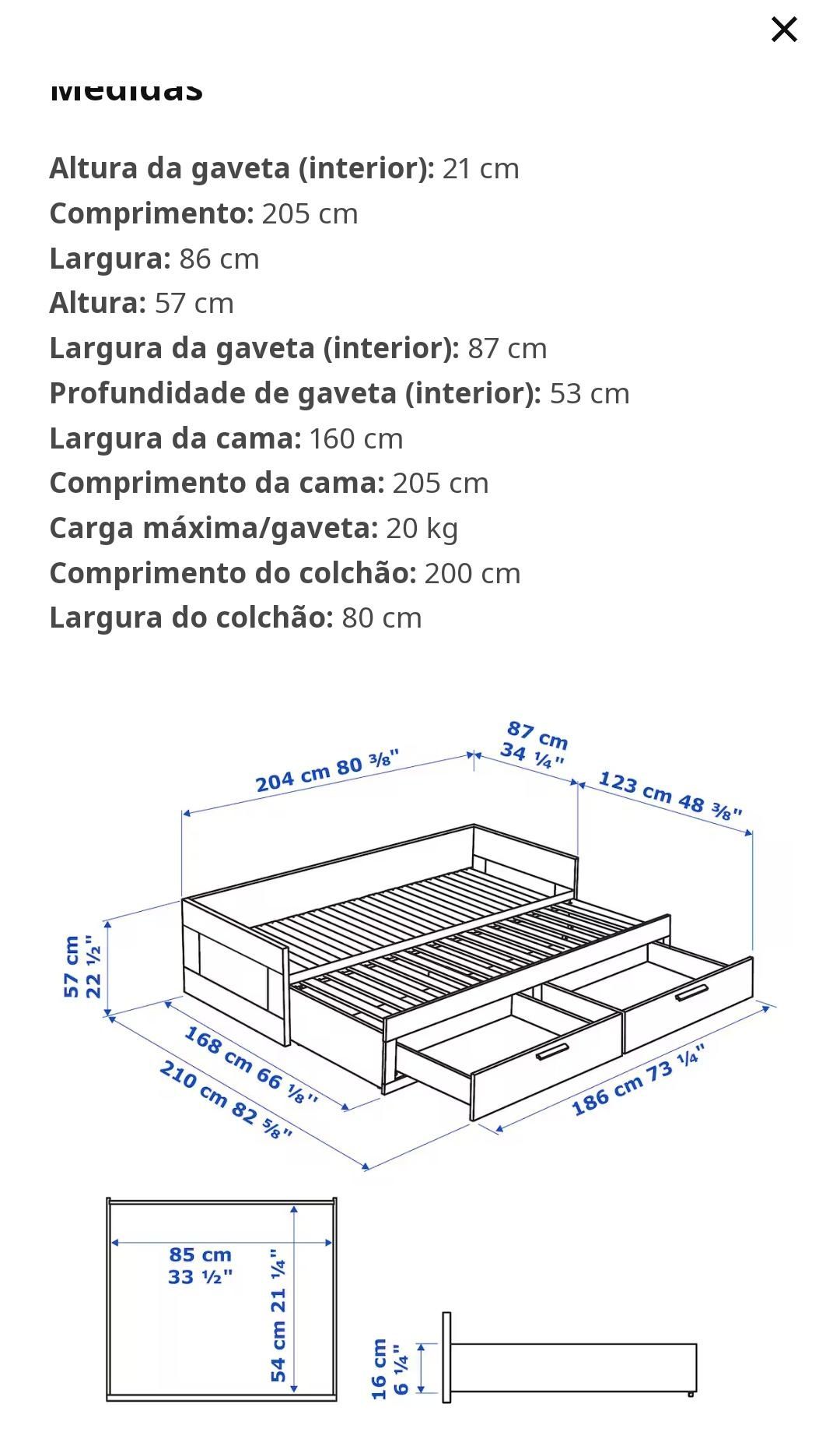 Cama de solteiro/casal Ikea BRIMNES