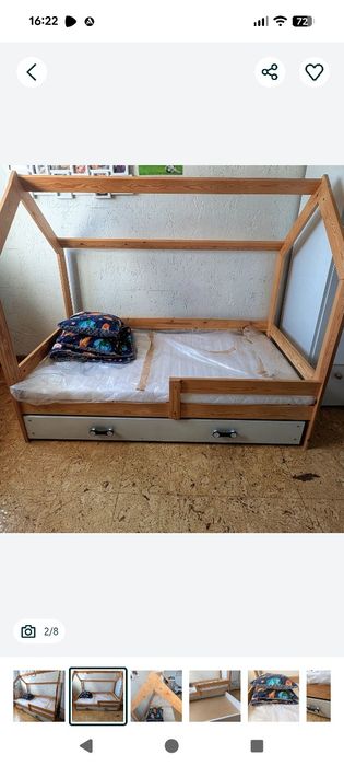 Łóżko domek z szufladą i barierką GRATIS nowy materac i narzuta 80 160