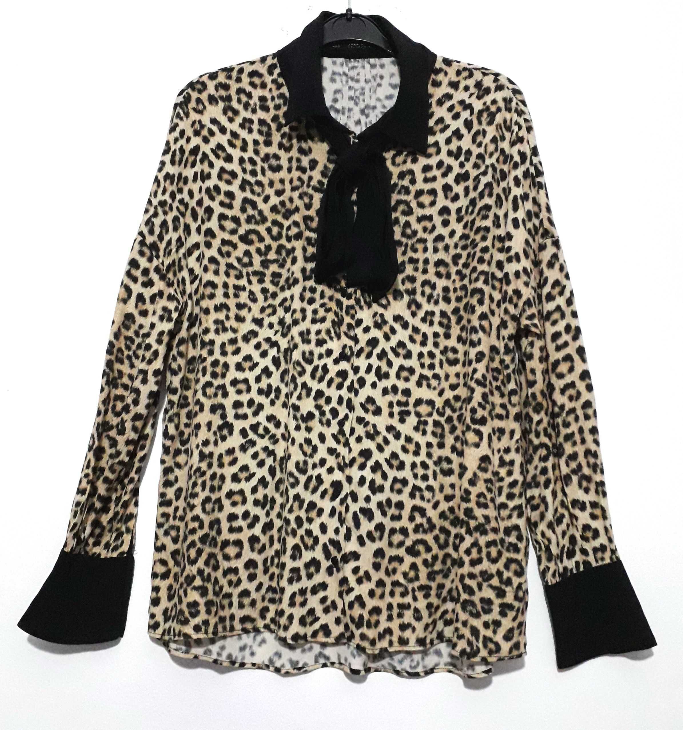 Camisa padrão leopardo com laçada Zara T: S Nova