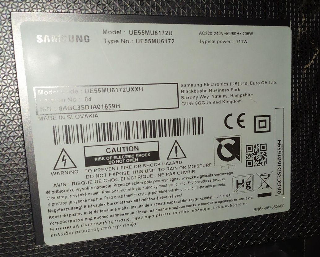 Запчастини Телевізор samsung ue55mu6172u Smart Tv