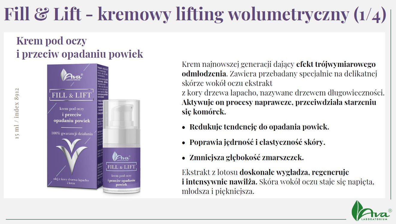 AVA FILL & LIFT krem pod oczy i przeciw opadaniu powiek