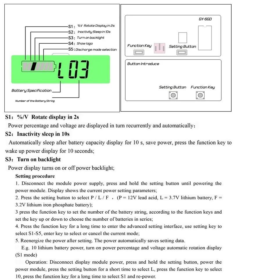 Индикатор емкости свинцово-кислотных литиевых аккумуляторов DC 7-100V.