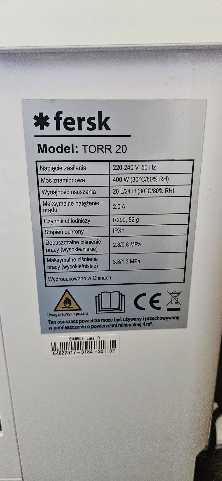 Osuszacz powietrza Fersk Torr 20 jak NOWY! Jonizacja, filtr HEPA,Wi-Fi