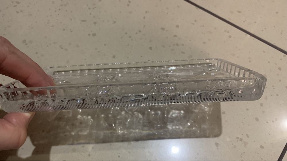 2szt Kryształowy mały prostokątny półmisek talerz