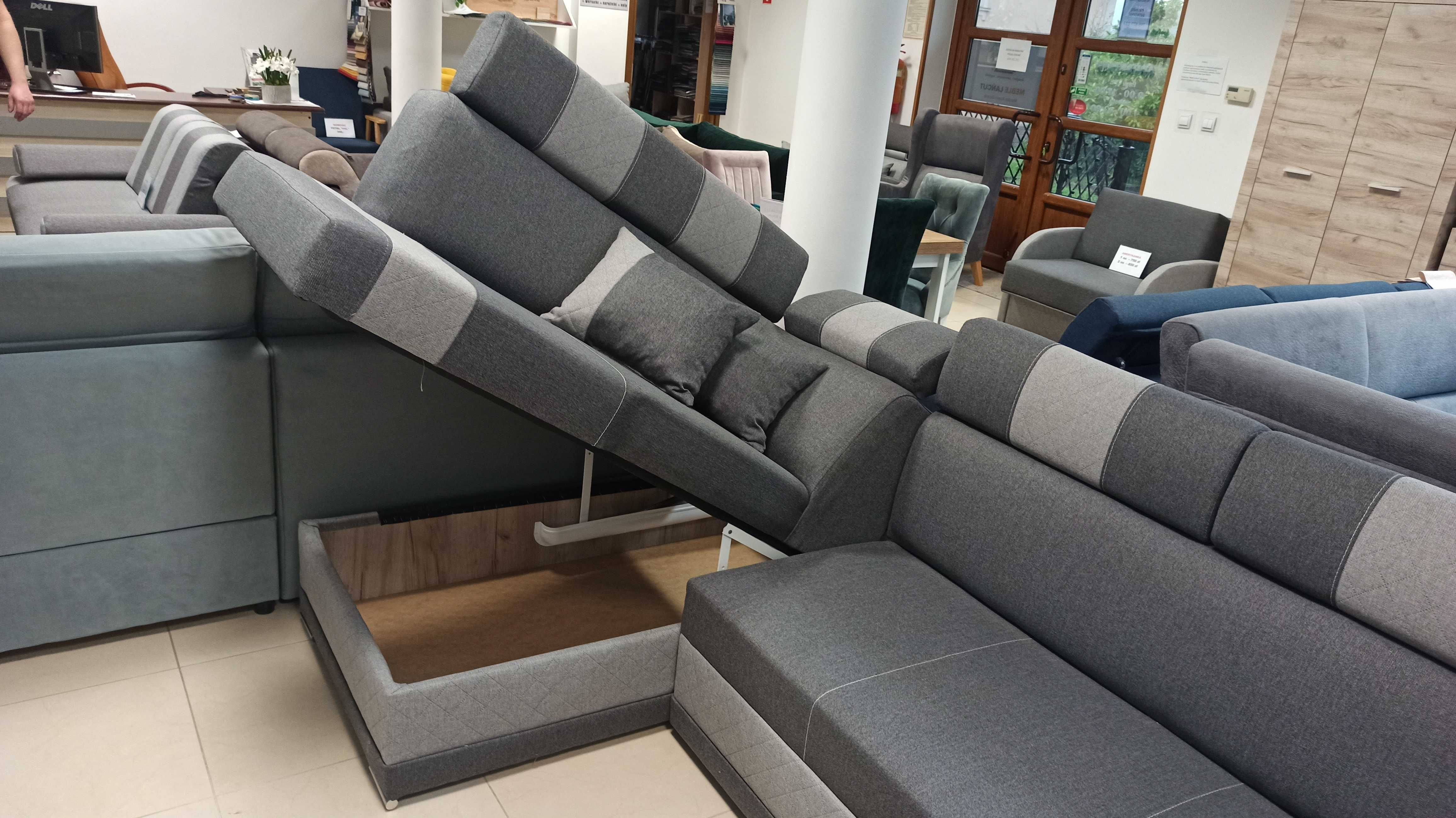 Nowy Sofa Narożnik Wojtek ,Sprężyny Bonell, Duży schowek, Pod wymiar