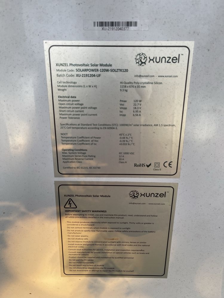 Painel Solar Xunzel 120W - Vidro rachado