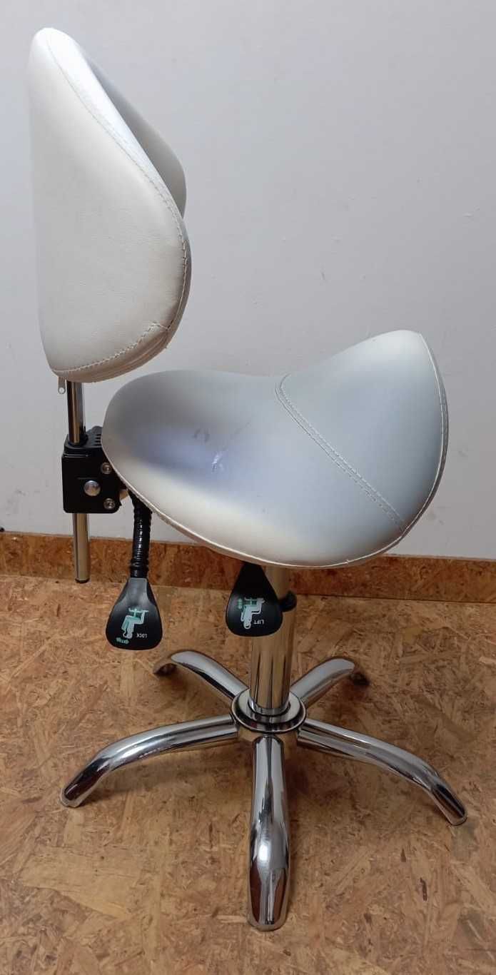 Taboret kosmetyczny z oparciem BY-3004 biały