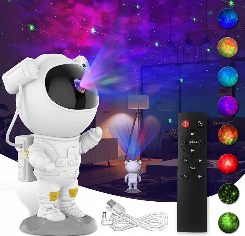 Projektor obrotowy gwiazd nieba LED lampka nocna astronauta RGB