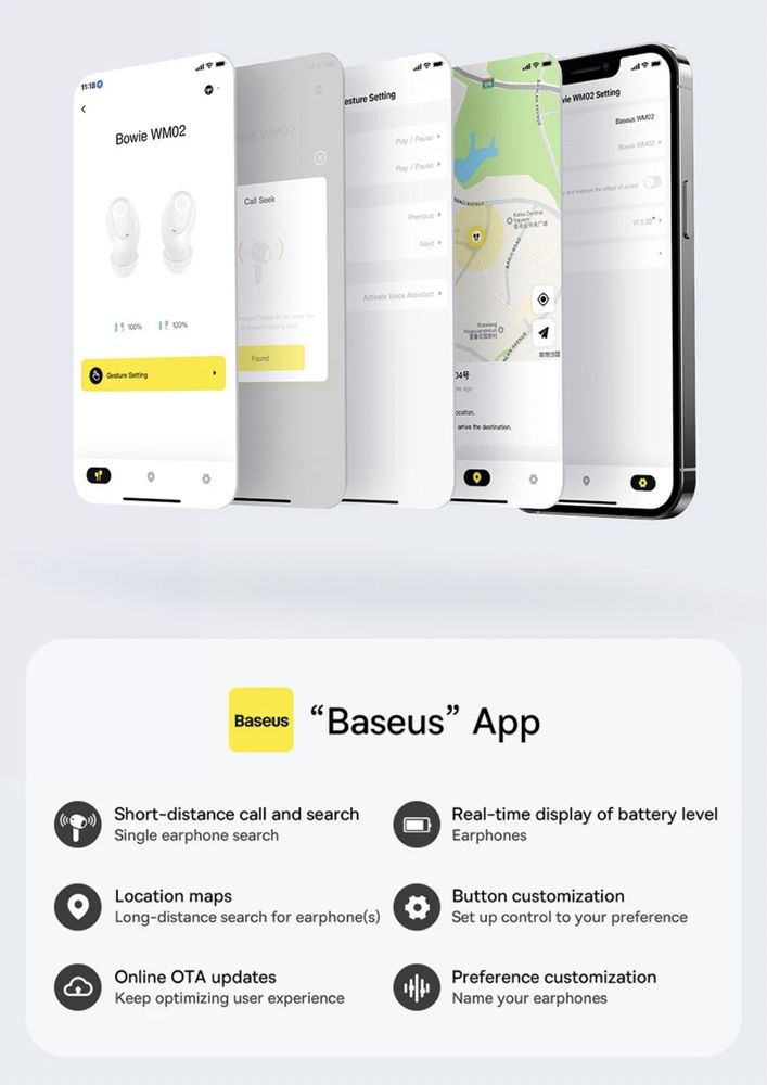Наушники Baseus Bowie WM02 Беспроводные Bluetooth 5.3  25 часов работы