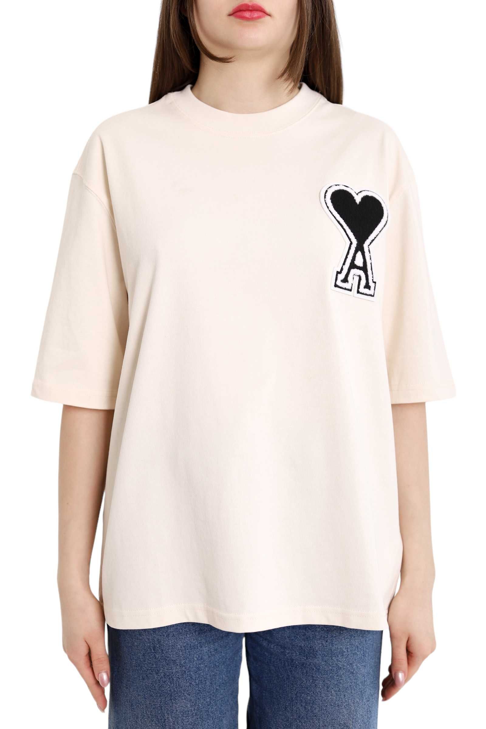 Футболка AMI Paris Exclusive Ami De Coeur T-Shirt Beige Black Heart