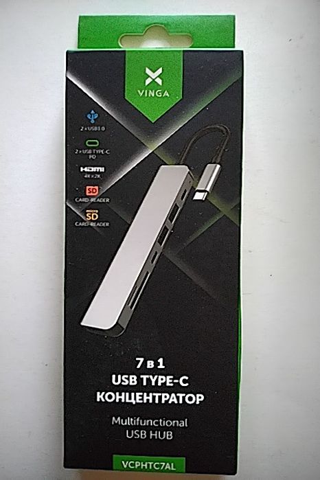 Адаптер хаб на 7 ПОРТІВ! Vinga 7 в 1 USB Type-C Hub Новий!