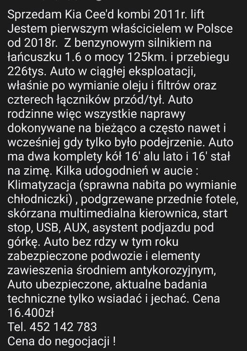 Kia Cee'd lift 2011 1.6 benzyna