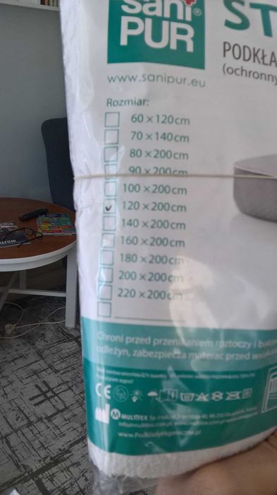 Prześcieradło ochronne, podkład higieniczny na materac 120x200