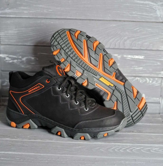 46-48р Кожаные прошитые черные мужские зимние ботинки кроссовки баталы