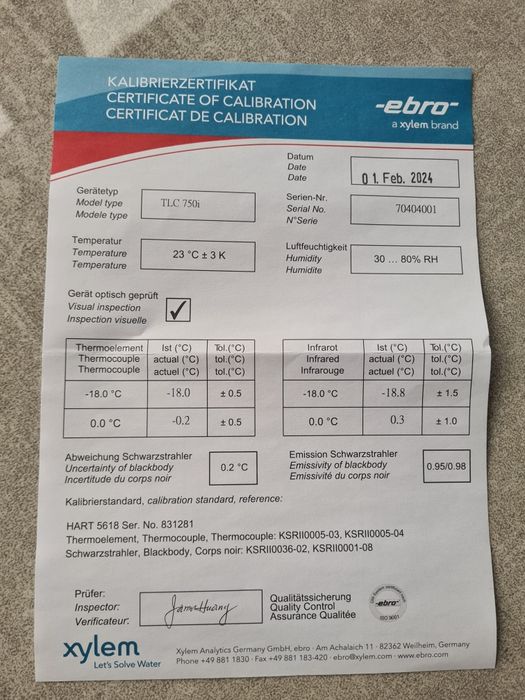 Pirometr i termometr bagnetowy HACCP ebro TLC 750i Optyka 2:1 -50 - +2
