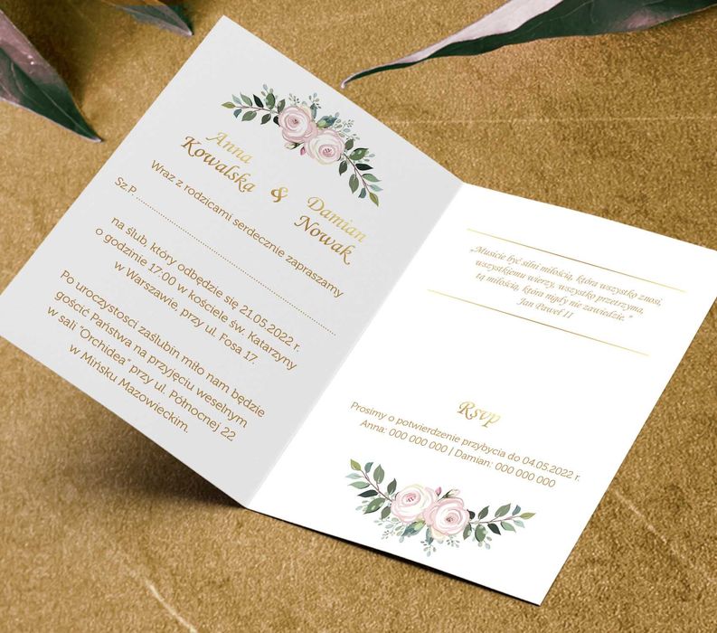 Kwiatowe zaproszenia ślubne żółte