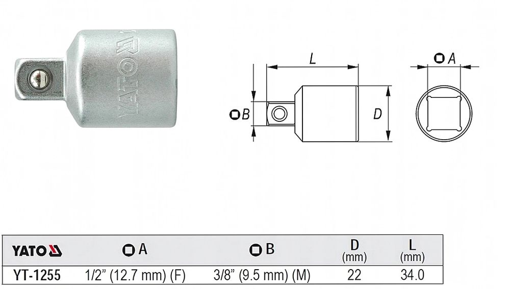REDUKCJA ADAPTER 1/2'' F na 3/8'' M YT-1255 YATO #
