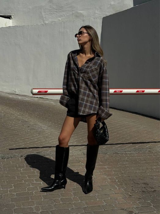 Сорочка в клітинку, оверсайз сорочка, сорочка з фланелі, фланелєва