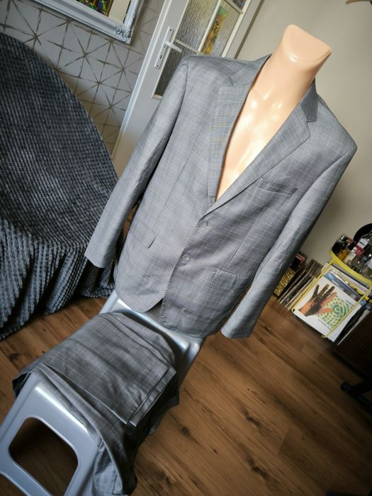 Giorgio Armani garnitur męski 52 jasno szary kratka wełna