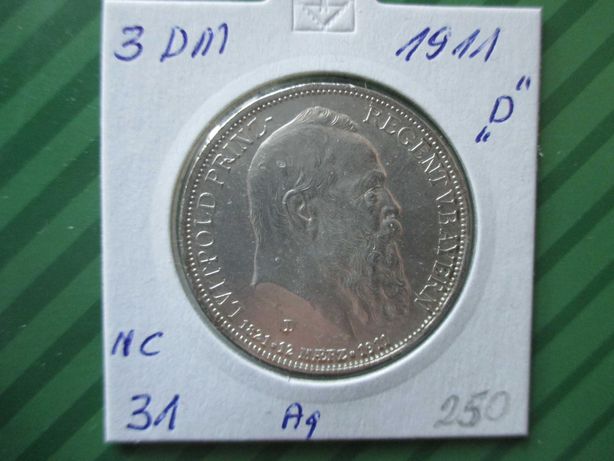 Srebrna moneta 3 DM. z 1911 r ,,D,,. ORYGINAŁ !!!