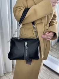 Женская сумка кожа на 3 отдела черная,белая Polina&Eiterou Жіноча сумк