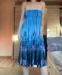Sukienka niebieska bez ramiączek lato na plażę S 36 vintage