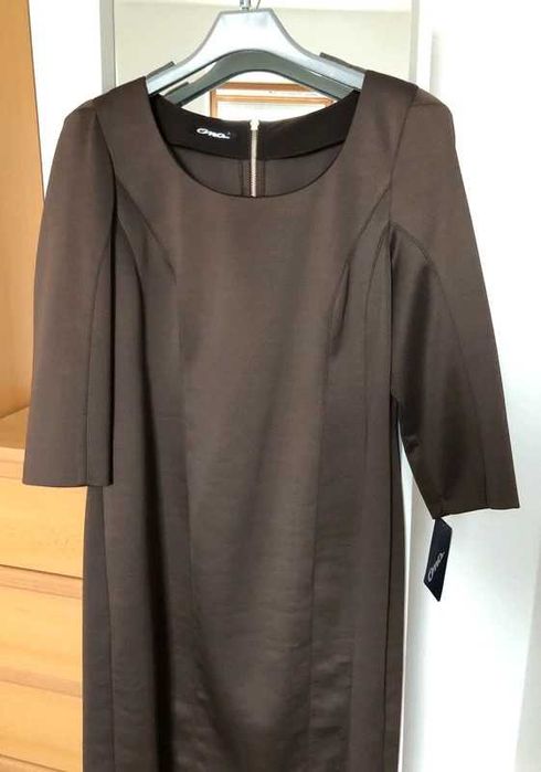 Elegancka sukienka z rękawkiem brązowa rozm. 44 (XXL) SUPER