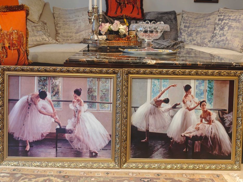 Baletnice - dwa piekne obrazy na plotnie w zlotych ramach