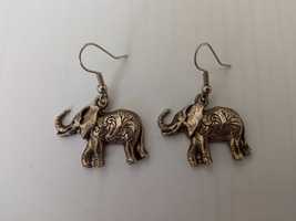 Kolczyki wiszące metalowe słoń słonie biżuteria sztuczna