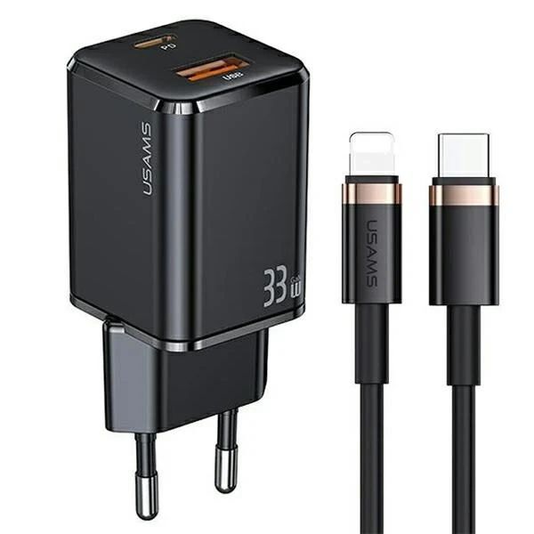 USAMS Ładowarka sieciowa 1xUSB-C+1xUSB T43 33W PD3.0 +QC3.0  + kabel