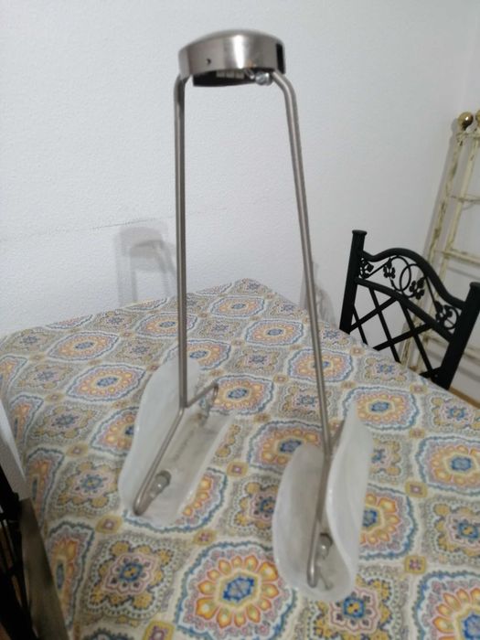 Candeeiro de teto em vidro fosco extensível, inox