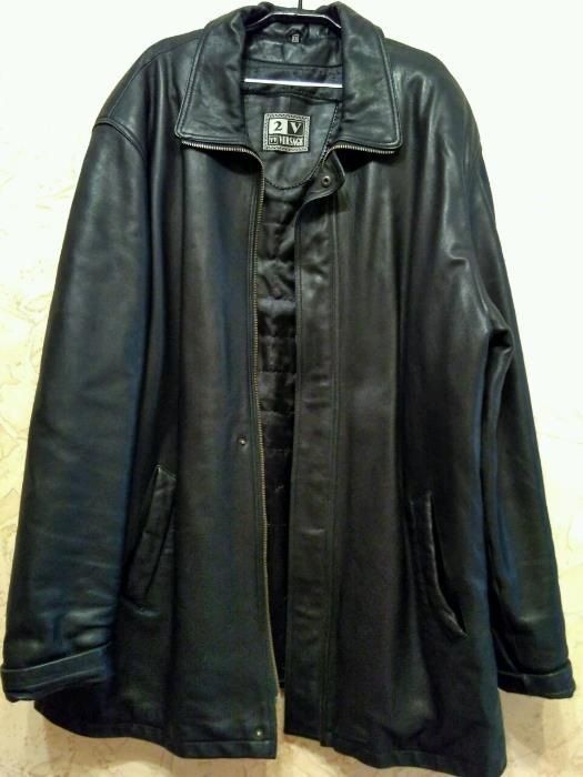 Мужская демисезонная куртка натуральная кожа черная размер XXL/3XL