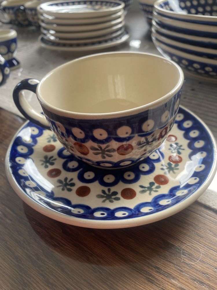 Komplet ceramiczny, serwis lata 80 Boleslawiec
