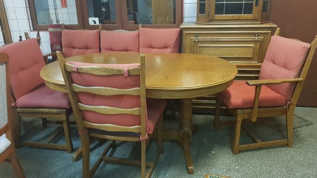 Stół dębowy i ławka z 3 krzeslami
