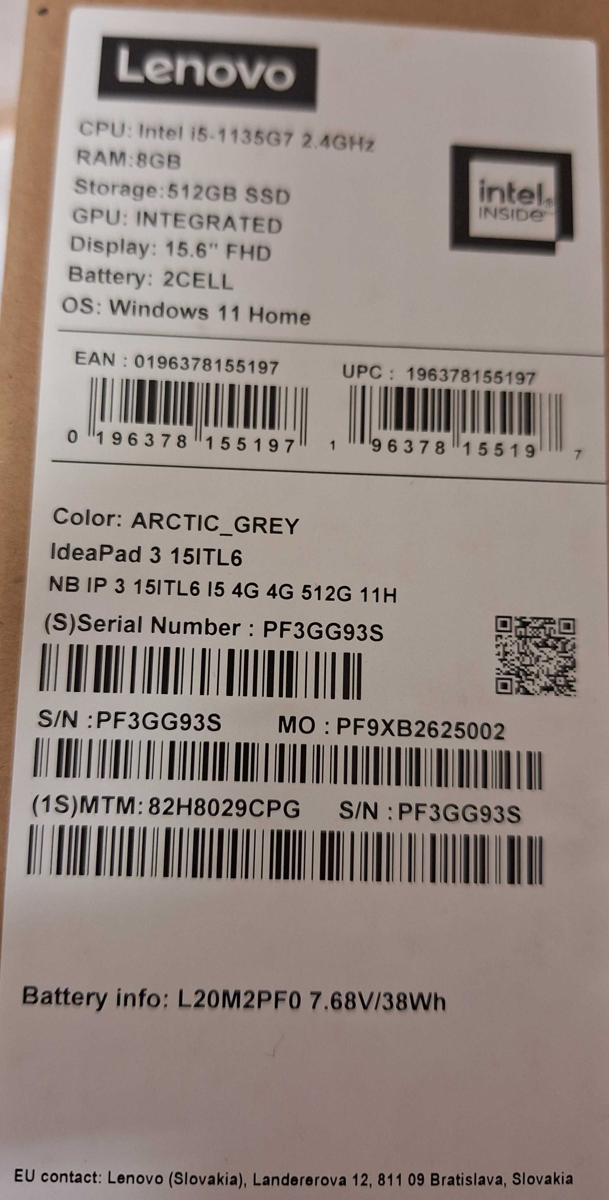 Portátil LENOVO IdeaPad 3 15ITL6  RAM: 8 GB - 512 GB SSD