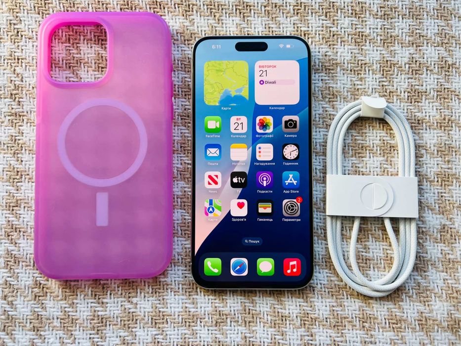 IPHONE 15 PRO MAX 256Gb АКБ 99% White Titanium NEVERLOCK ( 63559)