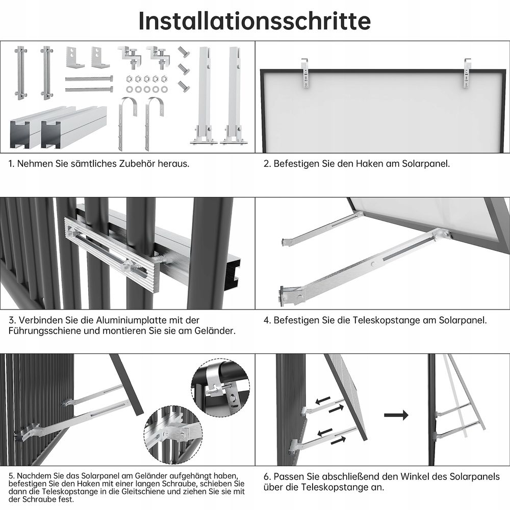 Uchwyt do paneli słonecznych LEICKE z aluminium, kąt 0 lub 15-30