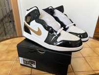 Sneakersy Buty Air Jordan 1 Mid SE Patent Black White Gold roz.45
